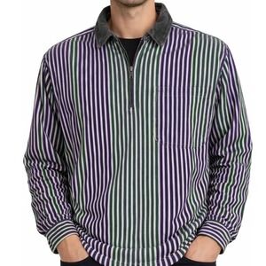VTG PB&Co 90s Striped Quarter Zip Pullover Men's L Gray Purple Surf Skate Shirt